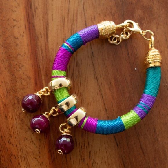 Handmade colorful bracelet gold plated adjustable new purple crystal beads - Picture 1 of 3